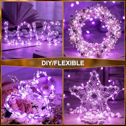Solar String Lights 2 Pack Total 66FT 200LED Solar Fairy Lights Outdoor Waterproof 8 Lighting Modes Twinkle Lights for Patio, Garden Yard Party Wedding Tree Christmas Halloween Decoration, Purple - image 5