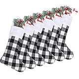DIYASY Christmas Buffalo Plaid Stockings,6 Pack 18 Inches Large Black White Plaid Stockings with Plush Cuff,Personalized Christmas Stockings for Fireplace Hanging and Family Holiday Party Décoration