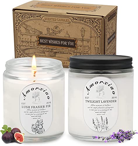 Cadeau de Bougie Parfumée, Cire de Soja Naturelle de 6,3 oz Brûlant Pendant 50 Heures, Cadeau pour Femme Cadeau de Noël Adapté à la Relaxation Yoga de I'anniversaire (Lavande + Figue) Cover