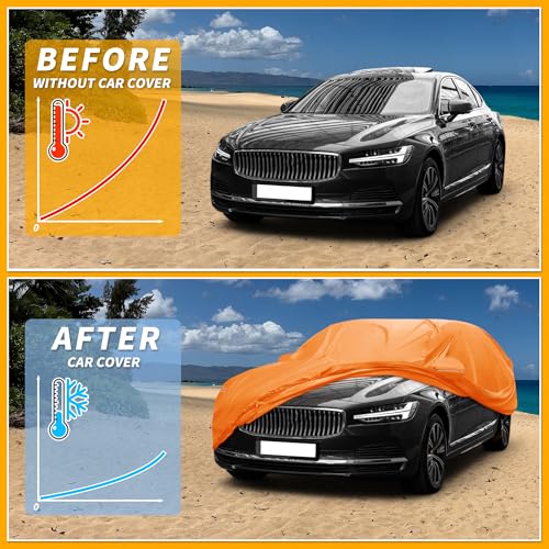 Image of Car Cover Waterproof All Weather Automotive Outdoor Anti-UV Full Exterior Cover for Volvo S90 (est) Aluminum Film Orange with Left Side Zipper