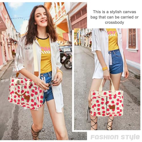 Image of Canvas Tote Bag for Women with Pockets Crossbody Bag Tote Shoulder Handbags Casual Work Bags Everything Tote Bag