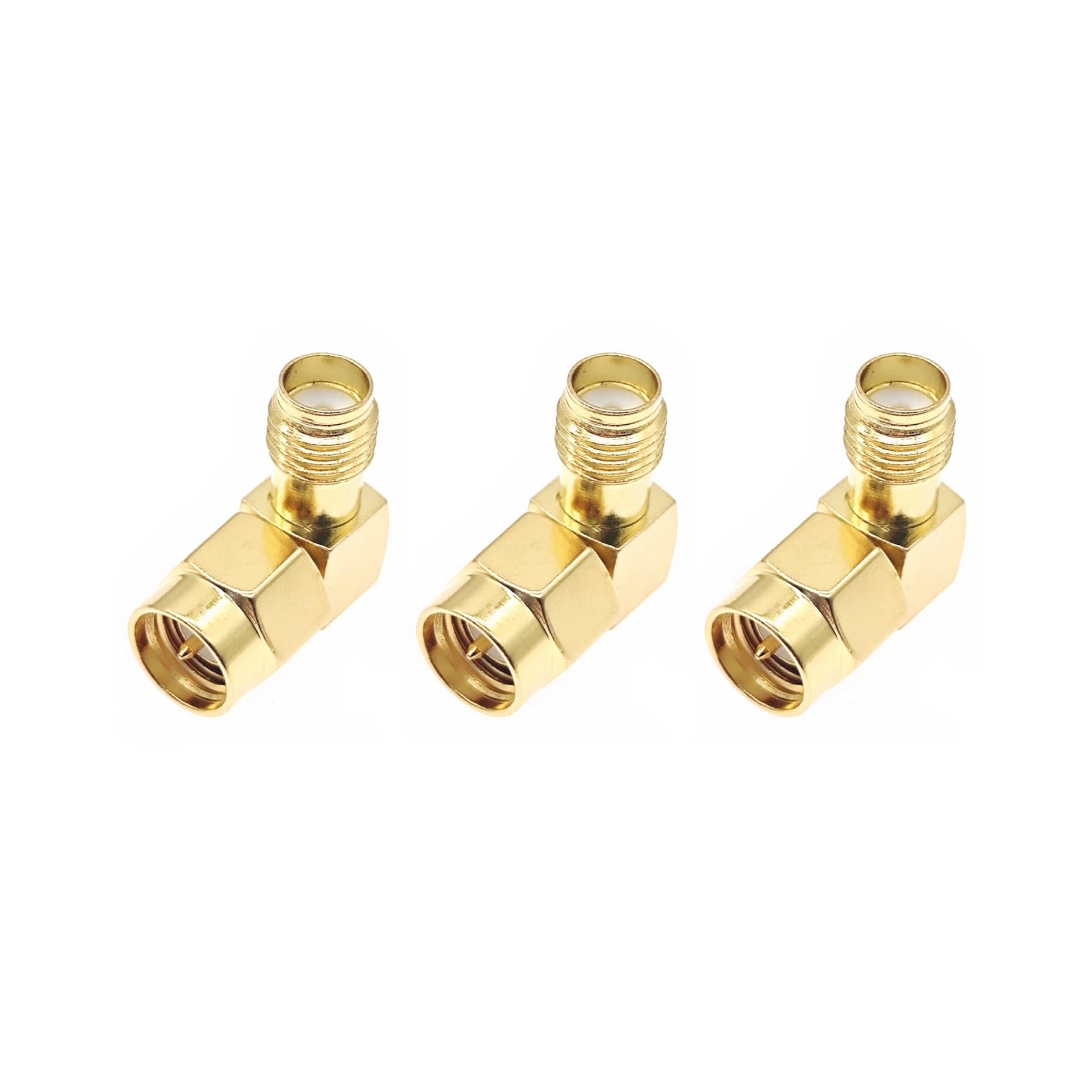JZK 3 PCS SMA Male to Female Right Angled Connector Adapter, 90 Degree Gold-Plated SMA for FPV Drone, WiFi Antenna, LTE Coax Antenna, Radio, Video, Router Extension Cable