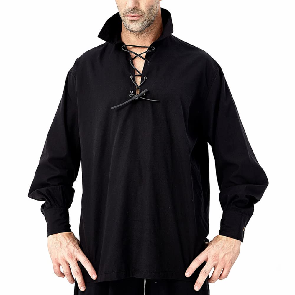COREWOScottish Jacobite Ghillie Kilt Shirts Halloween Medieval Renaissance Pirate Lace Up T-Shirt Top