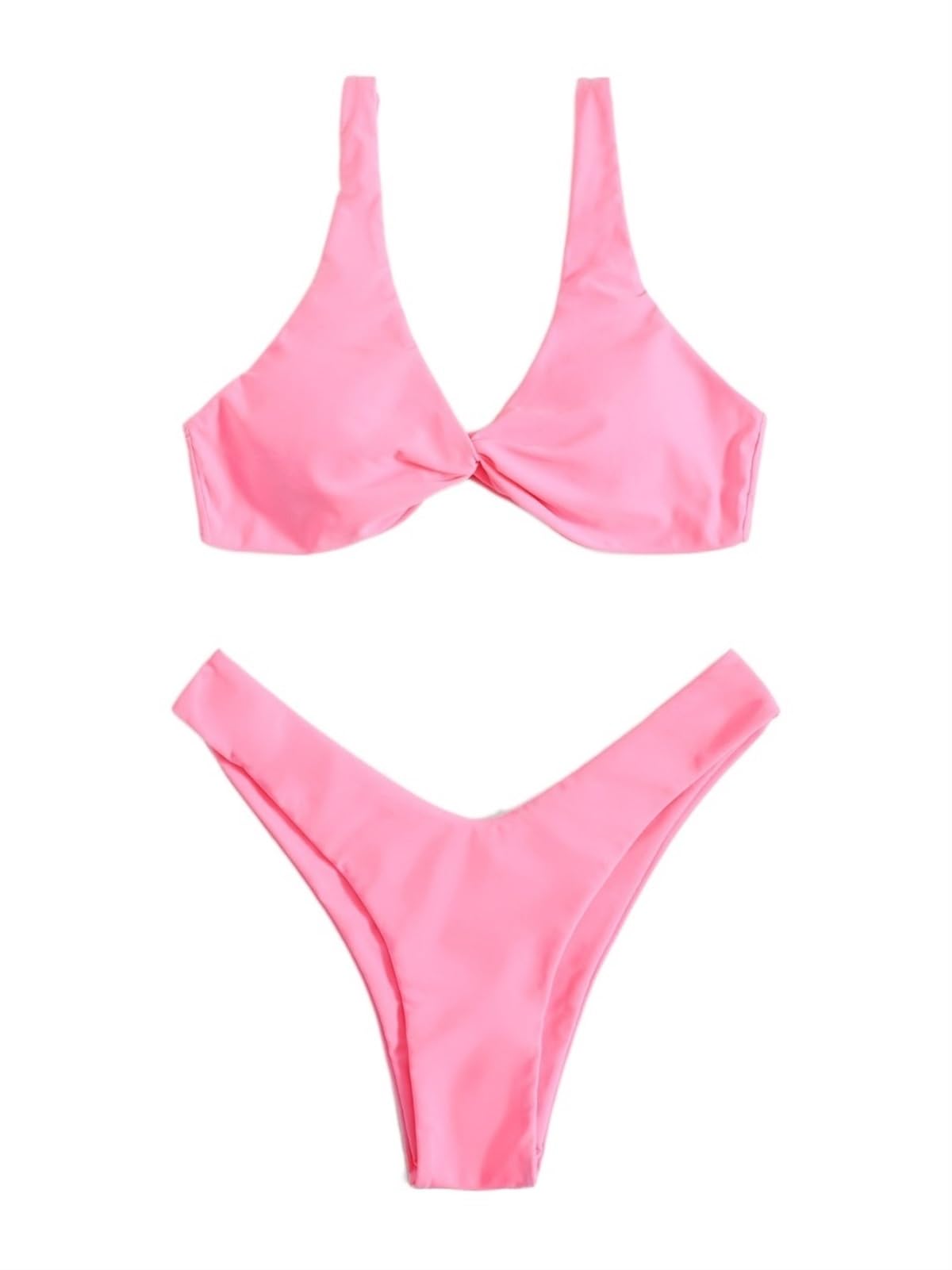 Cravatta Solida Bikini Sexy Reggiseno Imbottito Fascia Alta Fasciatura Bikini Push-up Costume da Bagno Brasiliano Costumi da Bagno Donna (Color : Pink 1, Size : L)