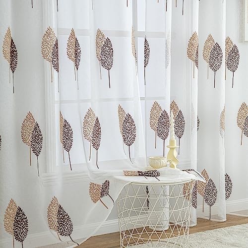 MIULEE Wohnzimmer Vorhänge Transparent mit Kaffee und Braun Blätter Muster, Modern Stickerei Gardinen Ösen für Schlafzimmer Deko, 2er Set Schöne Blätter Muster Herbst Vorhang Fenster H 225 x B 140 MIULEE Wohnzimmer Vorhänge Transparent mit Kaffee und Braun Blätter Muster, Modern Stickerei Gardinen Ösen für Schlafzimmer Deko, 2er Set Schöne Blätter Muster Herbst Vorhang Fenster H 225 x B 140