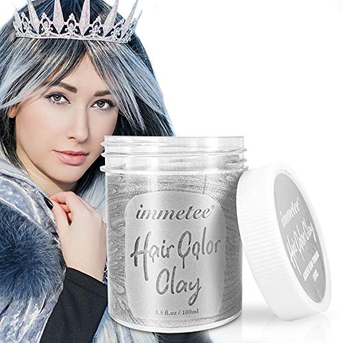 IMMETEE Hair Color Clay, Hair Dye Wax DIY Hair Hairstyle Cream Pomades,Temporary Coloring Clay for Men and Women Party, Festival, Cosplay & Halloween.(100ml gray)