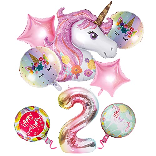 誕生日 飾り付け 数字 バルーン 女の子 40インチ クラウン ユニコーン 巨大 風船 Happy Birthday バースデー ガーランド 誕生日 ウェディング 記念日 パーティーに (数字2)