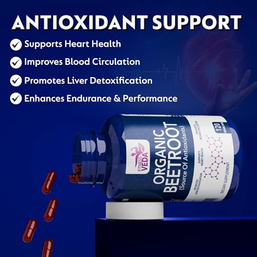 Image of Fitness Veda Organic Beetroot Capsules - 120 Veg Capsules - Heart Health, Blood Pressure & Endurance Support - Rich Antioxidant Capsule - Natural Superfood Supplement - Non-GMO, Gluten-Free