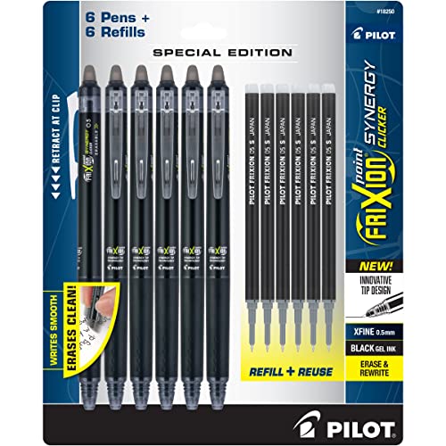 Pilot FriXion Synergy Clicker stylos rollers effaçables pointe extra fine noire avec 6 recharges