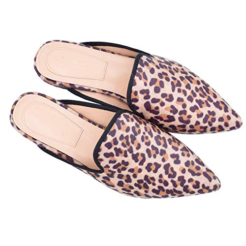 Image of Fericzot Women's Velvet Backless Pointed Toe Slip On Loafers Flats Embroidery Mule Slippers Shoes