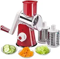 Ralador e Fatiador Manual de Legumes, 3 Lâminas em Aço Inoxidável, Base com Sucção, Plástico, 23,5 x 14 cm, com Empurrador de Alimentos, para Uso Doméstico