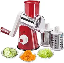 Ralador e Fatiador Manual de Legumes, 3 Lâminas em Aço Inoxidável, Base com Sucção, Plástico, 23,5 x 14 cm, com Empurrador de Alimentos, para Uso Doméstico