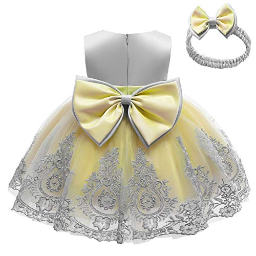 Cmmchaah Flower Girls Dresses Wedding Baby Birthday Party Christmas Easter Pageant Event Prom Dress(Grey+Yellow,90) #TOP13