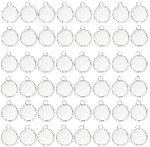 ABBECIAO 100PCS Silver Bezel Pendant Trays Round Cabochon Settings Alloy Pendant Blanks for Necklace Earring DIY Jewelry Making Photo, 12mm/(1/2 Inch)