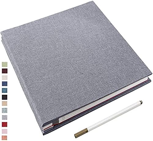 Yopih Self Adhesive Photo Album 28*27cm Magnetic Scrapbook Album 40 Magnetic Double Sided Pages Linen Hardcover with A Metallic Pen DIY Anniversary Memory Book for Baby Wedding Family