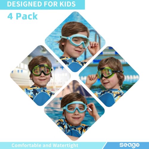 Image of Seago Swim Goggles for Kids 3-14 Anti-Fog & UV Wide Clear View Boys Girls
