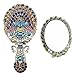 Ivenf Extra Large Size Vintage Oval Make-Up Hand/Table Mirror, Dress Table Decoration, Spreading Tail Peacock, Antique Pewter