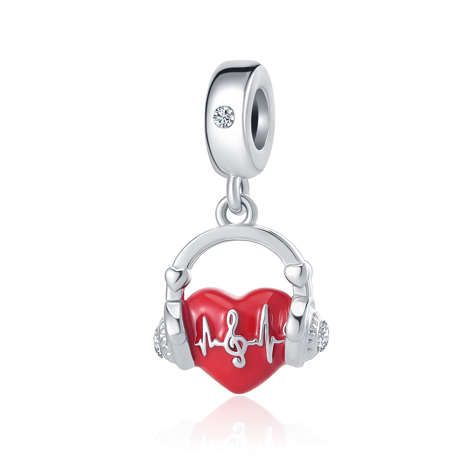 Love Music Note Headset Charm Red Enamel Crystal Bead for European Bracelet-image-44