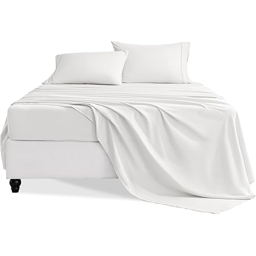Twin Sheets Set, 3 Pieces Hotel Luxury Soft Microfiber Bed Sheets Set, Up to 16" Deep Pockets, Oeko-Tex Sheets with Elastic, Breathable, Wrinkle Free(White,Twin)