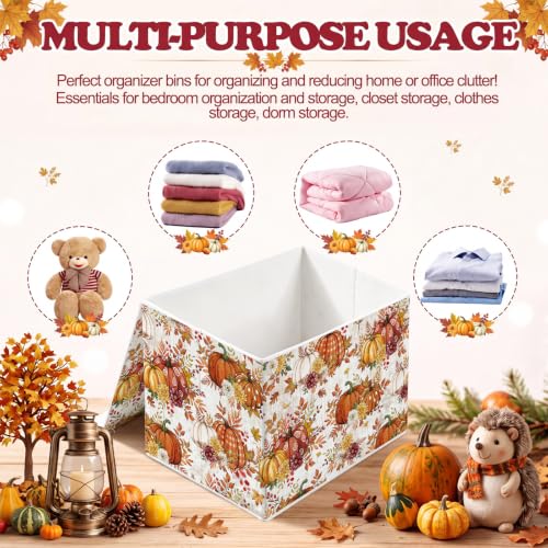Image of Briwooody Fall Pumpkin Storage Bin with Lid and Carrying Handle Storage Box