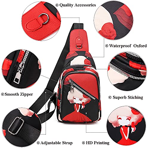 Rtggsel Boho Ethnic Women's Waterproof Oxford Sling Shoulder Bags Girls Travel Crossbody Chest Bag Ladies Fishing Hiking Daypack (Colorful Feather) #TOP2