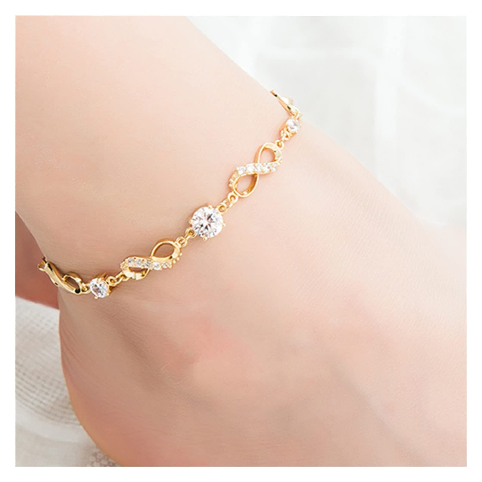 XJBTBA Cavigliere/Cavigliere da Donna Cavigliera in Oro Catena con Strass Grandi Cavigliere con Strass Sandali all'Uncinetto a Piedi Nudi Perline Gioielli per Piedi Braccialetti alla Caviglia