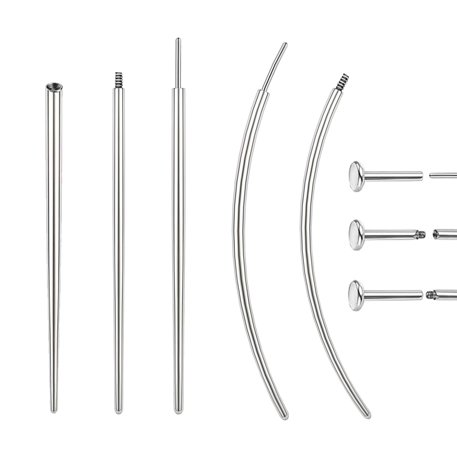14G 16G 18G 20G Piercing Taper Piercing Ball Grabber Tool Stainless Steel Flat Back Earring Applicator Tool Threadless Insertion Pin Curved Body Piercing Kit for Ear/Nose/Navel/Lip/Eyebrow