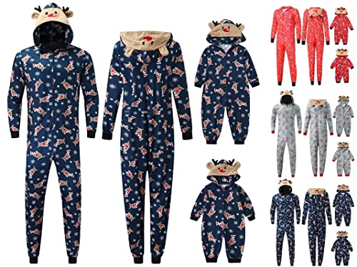 Matching Family Christmas Pajamas Set Hoodie Pajamas Reindeer Jumpsuit Romper Holiday Pjs One Piece Hooded Sleepwear
