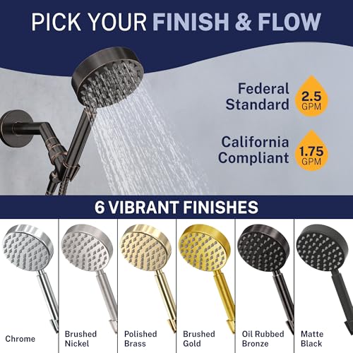 Image of All Metal Hand Held Shower Head with Hose and Holder, Oil Rubbed Bronze | 2.5 GPM Rainfall Flow with Removable Restrictor | 4 inch Handheld Showerhead, 72 Inch Long Flexible Hose, Adjustable Bracket
