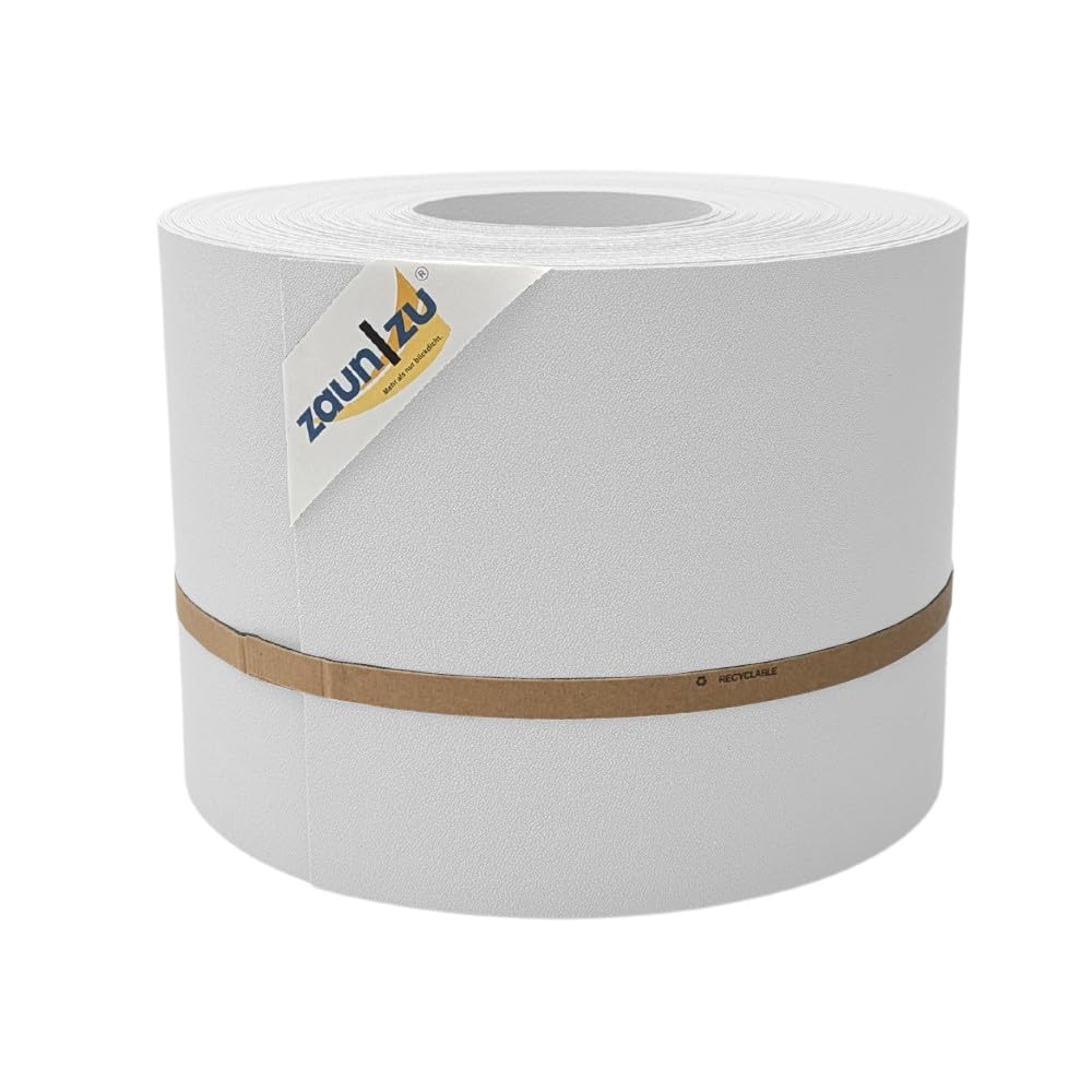Premium 35 Meter Rolle 19cm hoch | genarbte Oberfläche | Sichtschutzstreifen PP für Doppelstabmatten UV-beständiger Sichtschutz | Zaunblende Made in Germany Weiß, 35m