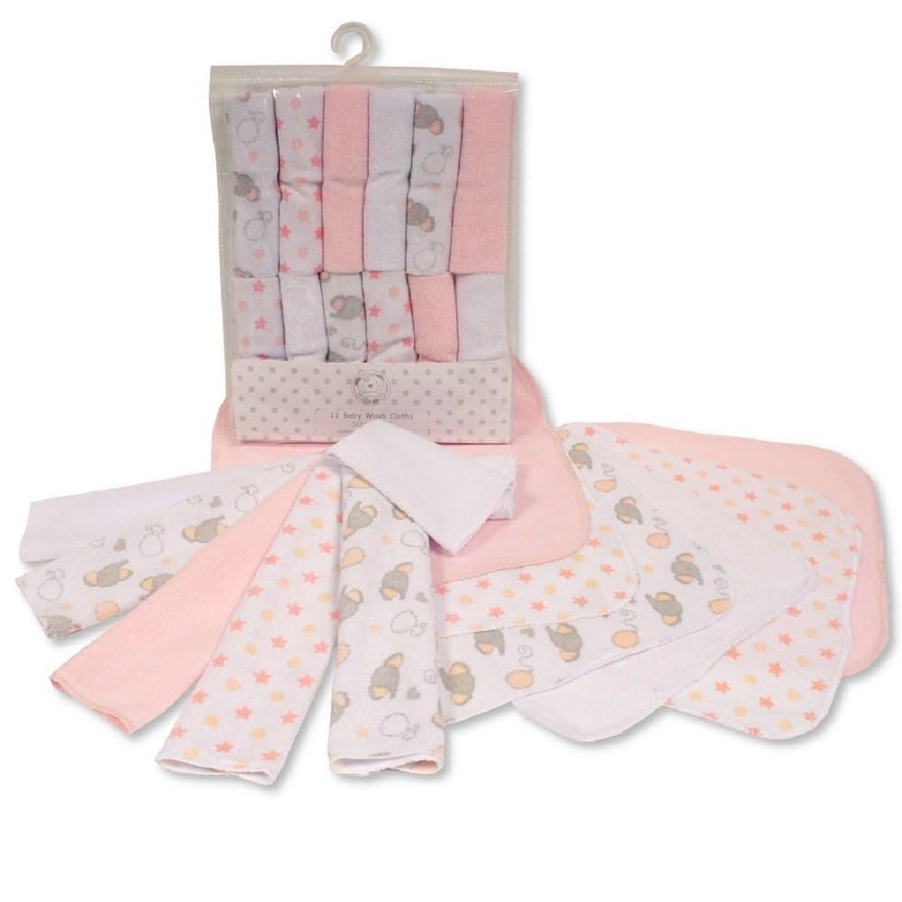 SOHOBABY Pack Of 12 Reusable Baby Girl Boy Cotton Rich Wash Cloths Towel Flannel Wipes (Pink)