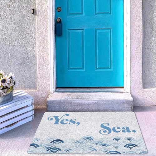 RYYCDOI Ocean Beach Door Mat, Coastal Nautical Doormat Outdoor Indoor Entrance Porch, Sea Waves Beachy Outdoor Mat, Blue Coastal Welcome Mats for Front Door, 17x30 Inch - Image 7