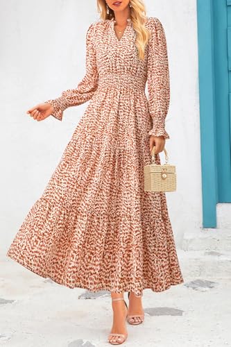 PRETTYGARDEN Women's Floral Maxi Dress 2025 Fall Long Sleeve V Neck Casual A Line Long Flowy Boho Party Dresses3