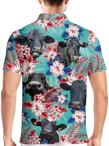 Image of PAGYMO Golf Shirts for Men Crazy Hawaiian Print Funny Mens Polo Shirt