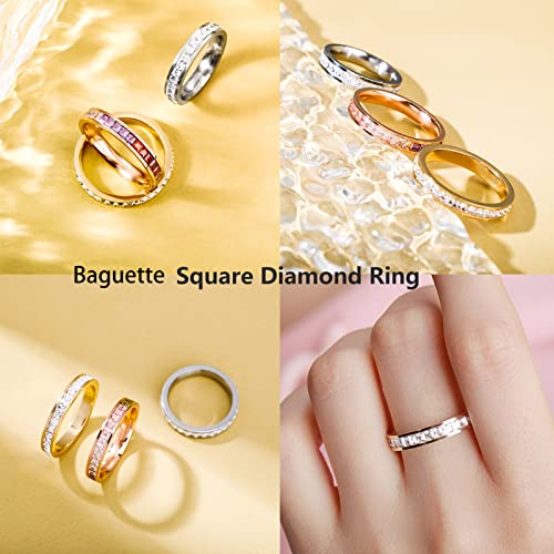 Oyogaa14K Plated Stainless Steel Rings Eternity Bands For Women Gift Baguette Cut Cubic Zirconia Simulated Diamond Ring (Gold, 6) #TOP4