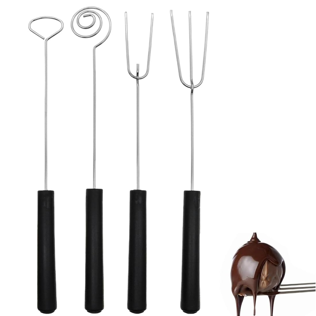 WeddHuis Lot de 4 Fourchettes à Pralinés, Acier Inoxydable, Ustensiles pour Chocolats, Bonbons, Truffes et Confiseries Faits Maison (avec Grille)