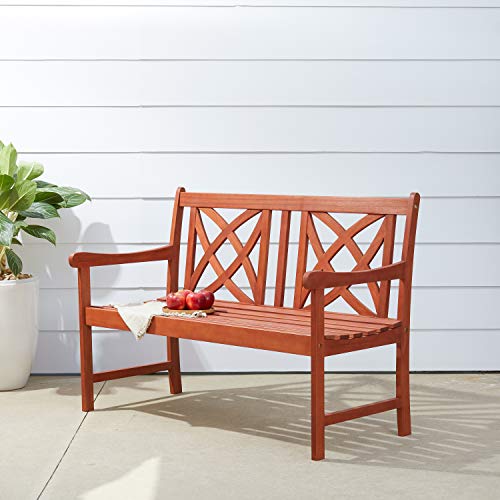 Vifah V1493 Outdoor Wood Garden Bench, Decorative, Brown