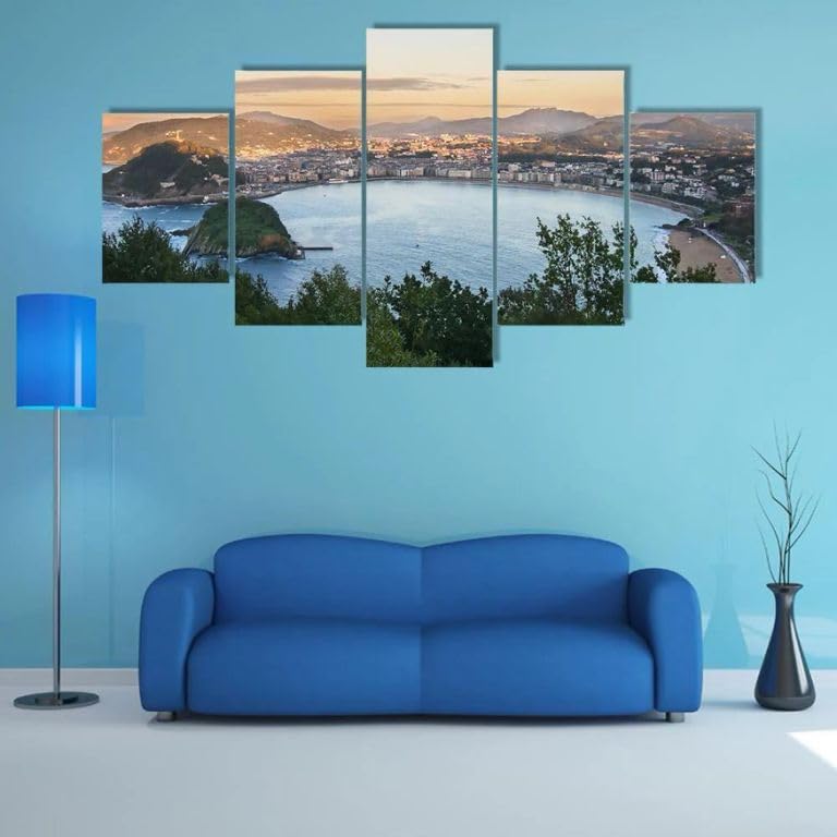 5 Piezas Pósteres de Diseño Murales Bahía de San Sebastián Decoración de pared Imagen Mural Imprimir imágenes Arte Póster para Sala de Estar (Sin marco)
