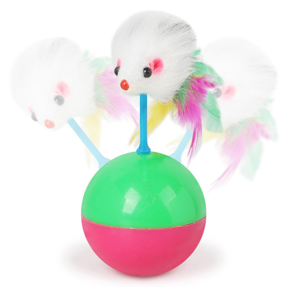 Interactive Cat Toy Mouse Set Cute Teaser Mouse with Roly-Poly Ball Kitten Toy for Boredom