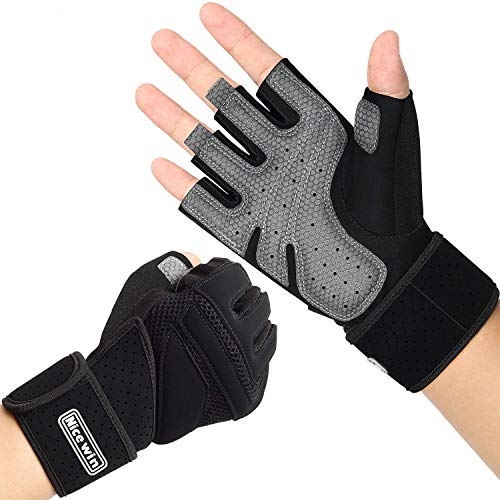 LOHOTEK Guantes Gimnasio Hombre Mujer Guantes Acolchados Unisex de Levantamiento de Pesos Guantes de Trabajo con Soporte de Muñeca para Ejercicio Físico Gimnasio al Aire Libre (Negro, XL)