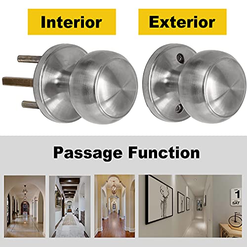 Cml Hardware Passage Door Knob, Keyless Interior Door Lock In Solid Stainless Steel For Hallway And Closet, No Locking, Standard Round Ball Handle #TOP2
