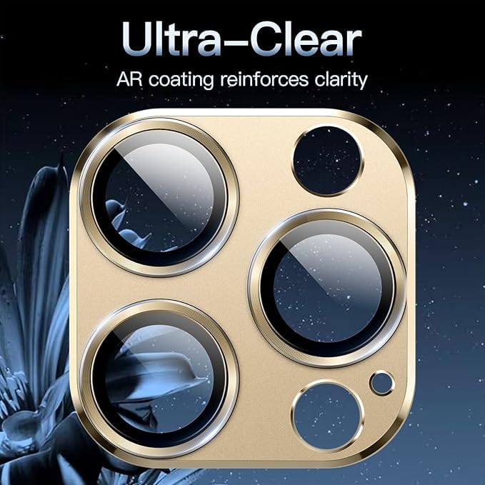 Image of Camera Lens Protector for iPhone 14 Pro 6.1-Inch & iPhone 14 Pro Max 6.7-Inch, Full Coverage 9H Tempered Glass Ring Cover, Matte Metal Plate, Case Friendly (Gold)