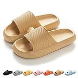 QJJQ Badeschuhe Herren Damen Cozislides Original Slippers Wolke Schlappen Super Weich rutschfest Badelatschen Hausschuhe Sommer Pantoletten Badeschlappen Flip Flops,Khaki, 38-39 EU