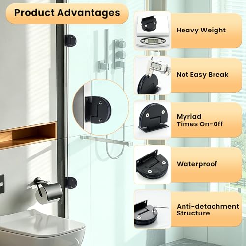 Alise Glass Shower Door Hinge,90 Degree Hinge for Bathroom Door(Black,1P) — view 5