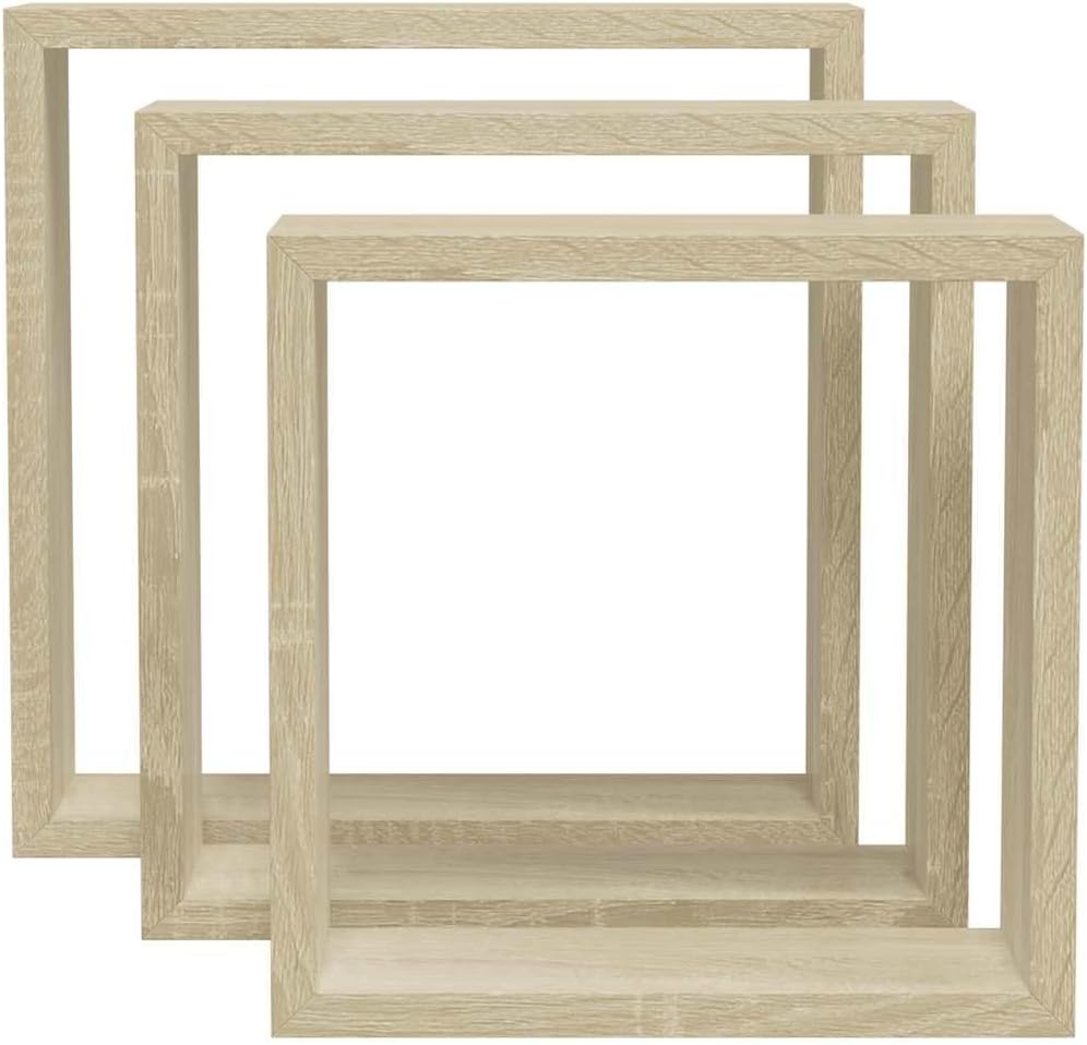 Sonoma Oak Wall Cube Shelf Set of 3, Modern MDF Floating Ledge Shelves for Living Room Decor, Bathroom, Bedroom, Easy Mount