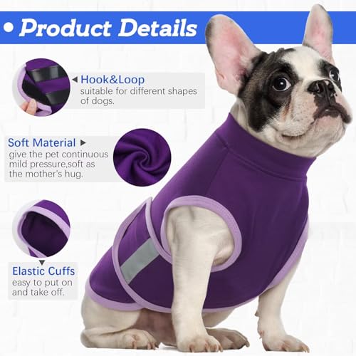 IECOii Beruhigungsweste für Hunde,verstellbare Hunde-Angstjacke mit reflektierenden Streifen,weicher Beruhigungsmantel für Hund, Angstweste für kleine Hund, Beruhigungsjacke für kleine Hunde,Lila, S