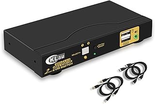2 Port KVM Switch HDMI, 4Kx2K@60Hz Dual Port KVM HDMI Monitor Switch for 2 Computers Sharing Keyboard Mouse Monitor, with Audio and Cables Supports HDMI 2.0, EDID, HDR10