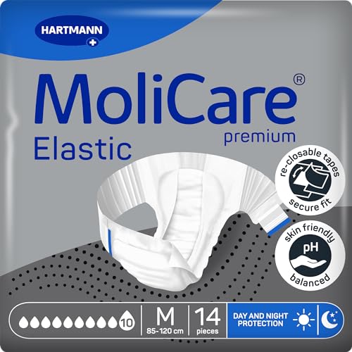 MoliCare premium Elastic Inkontinenzslips – 10 Tropfen | Hochsaugfähige Einwegwindeln für Männer und Frauen mit sehr schwerer Inkontinenz für die Nacht | Größe M | 14 Stück