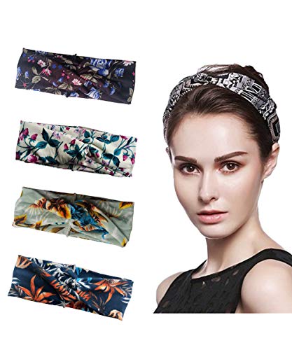 Lampu Bow Women Headband Boho Floal Style Criss Cross Head Wrap Hair Band of 4 Pack