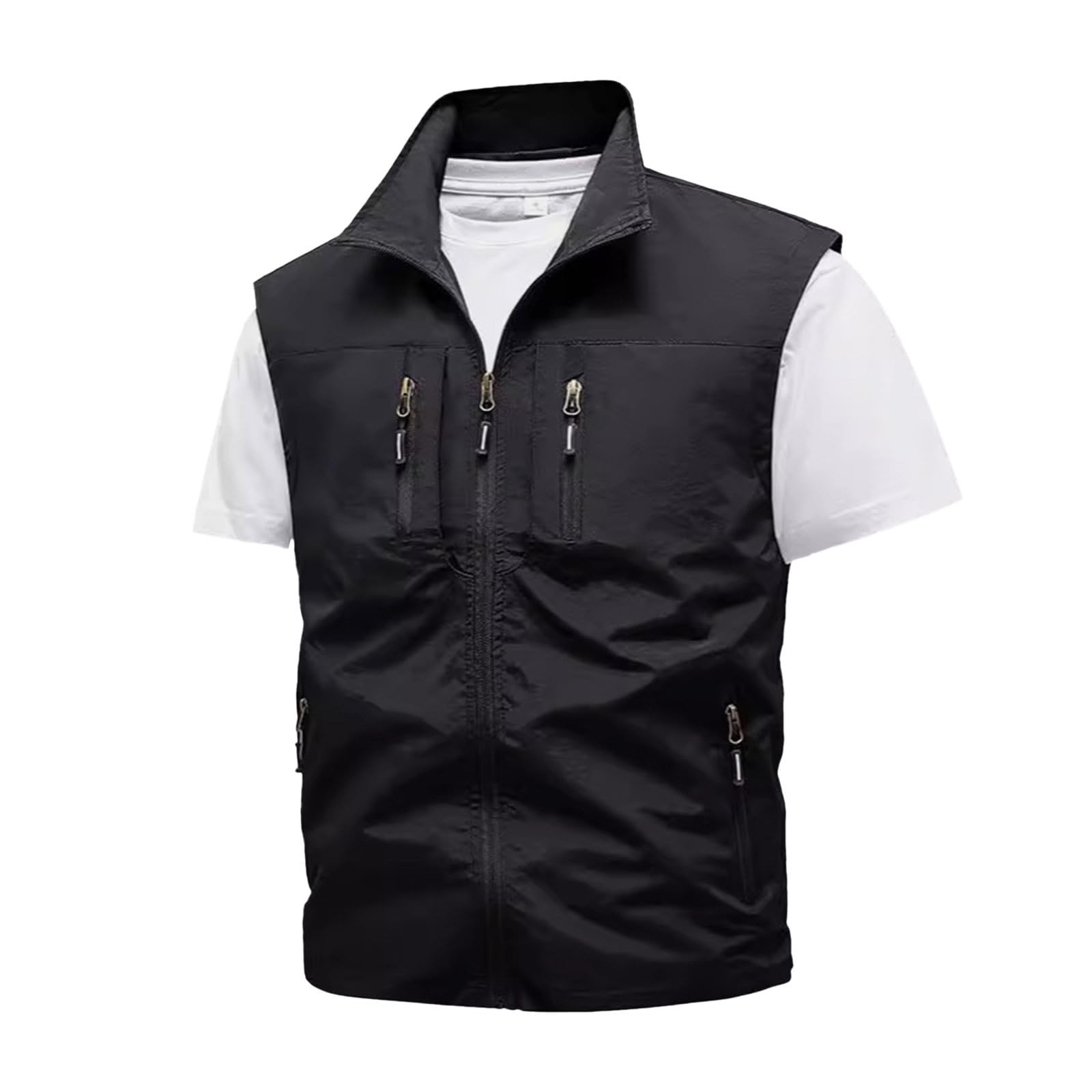 Chaleco ligero Softshell para hombre con cuello alto y cierre de cremallera, chaqueta sin mangas para exteriores, para primavera, chaleco transpirable para caminar, golf, viajes urbanos